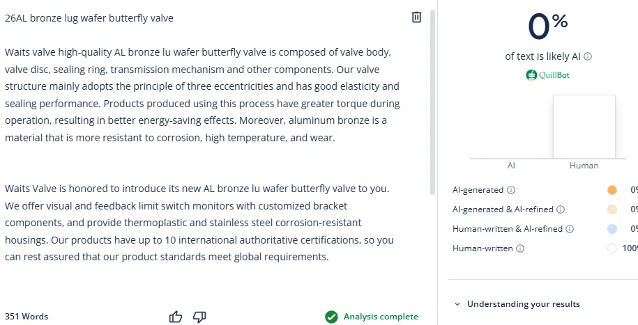 Al Bronze Lug Wafer Butterfly Valve